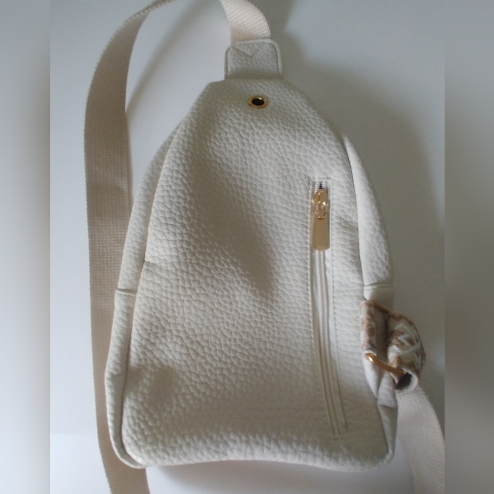 Adjustable Crossbody Sling Bag with Embroidered Guitar Strap In Cream - Picture 10 of 11